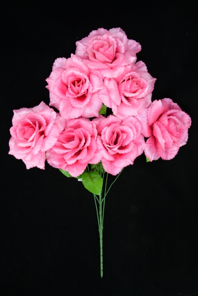 Pink Open Rose Bush , 7 stems, lot of 12